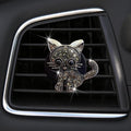 Cute Diamond Cat Air Vent Clip Air Conditioning Outlet Clip Car Air Freshener Clip Charm Car Inter Decor Accessories (Grey)