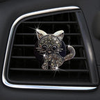 Cute Diamond Cat Air Vent Clip Air Conditioning Outlet Clip Car Air Freshener Clip Charm Car Inter Decor Accessories (Grey)