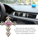 2PCS Bling Car Air Vent Clip, Crystal Cross Air Conditioner Outlet Air Fresheners Vent Clips, Sparkly Bedazzled Decor Rhinestone Cross Diffuser Clip, Interior Car Accessories (Pink)
