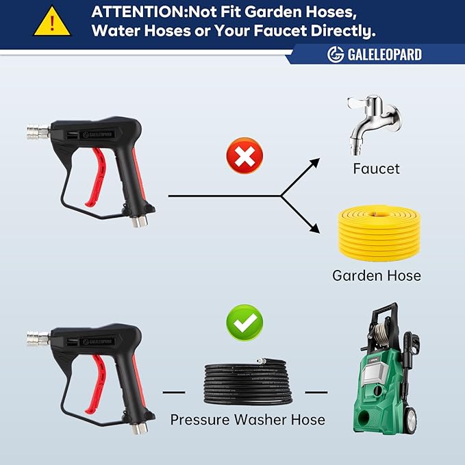 Short Pressure Washer Gun with 1/4" Quick Connector, 4350 PSI High Pressure Washer Gun with 5 Spray Nozzle Tips, 3/8'' Male Plug and M22-14/15mm Fittings, Power Washer Gun Compatible with Foam Cannon