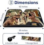 GENANY T-Rex Dinosaur Family Funny Windshield Sun Shade for Car SUV Truck (55x30 Inches), Sun Shade for Front Windows, Protector Blocks UV, Spring Car Decor
