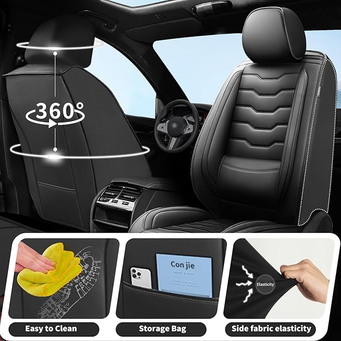 Fit Kicks Car Seat Covers Premium Leather Compatible with Nissan Kicks 2018 2019-2026 (5 Seats Full Set Waterproof Breathable All-Weather Seat Cushion Protector（5 Seats Black）