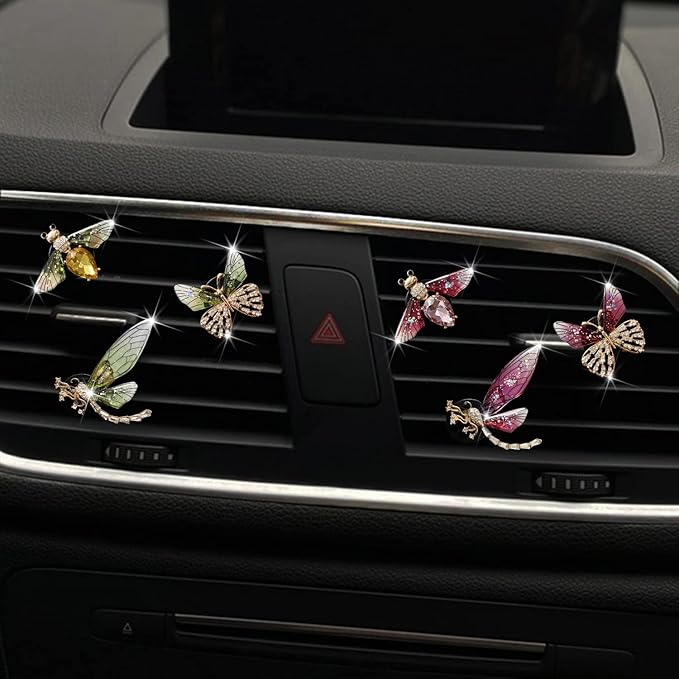 Bee Butterfly Dragonfly Car Aromatherapy Diffusers - 3 Pcs Green Vent Clip Car Decoration & Interior Decor Accessories