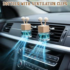 50 Pack Car Air Freshener Diffuser with Vent Clip, Clear Glass Perfume Bottle, Car Diffuser Bottles Empty Bulk for Essential Oil Perfume Glass Bottle with Wooden Caps Stick, for Auto Fragrance