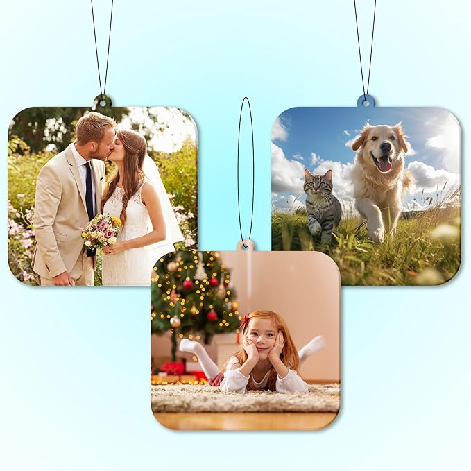 Custom Air Freshener with Picture, Personalized Car Air Freshener, Customized Double Sided Photo Air Fresheners, for Car, Wardrobe, Bathroom, Christmas Hanging Ornaments (Square)