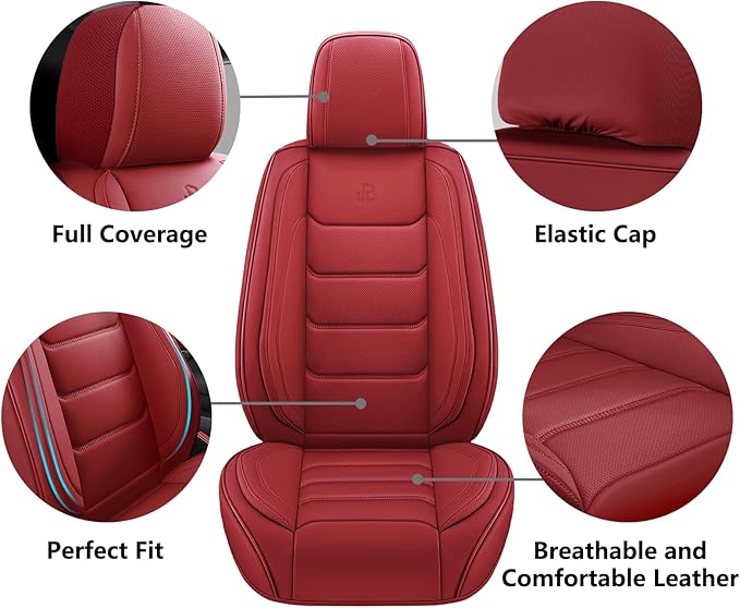 Full Coverage Faux Leather Car Seat Covers Full Set,Automotive Seat Covers for Cars,SUVs Pick-up Truck, Car Seat Cushion, Wine Red Seat Covers,Front Seat Cover,Car Seat Protector