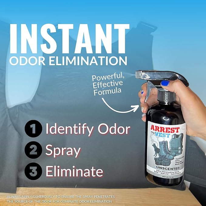 Arrest My Vest Military Grade Odor Eliminating Spray for Body Armor, Tactical Gear, and K9 Equipment. Safe on All Ballistic Vests, Fabrics, & Police Gear - Night Shift Fragrance - 2 16 oz Bottles