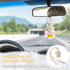 50 Pcs/Set,8ml Hanging Car Air Freshener Diffuser,Empty Refillable Clear Glass Essential Oil Fragrance Perfume Diffuser Pendant Glass Vials with Wooden Caps & Hanging String,Cylindrical Style