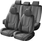 Car Seat Covers, Premium Leather Car Seat Covers, Waterproof and Breathable Seat Covers, Universal Car Seat Protector Fit for Cars, Trucks, SUVs, Pick-ups (Gray, FullSet)