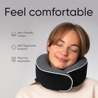 Proglobe Orthopedic Neck Pillow, Travel Neck Pillows for Airplanes, Memory Foam Kit, 360° Head Support, Airplane Pillow Set with 3D Contoured Eye Masks, Earplugs, and Luxury Mesh Bag (Black)