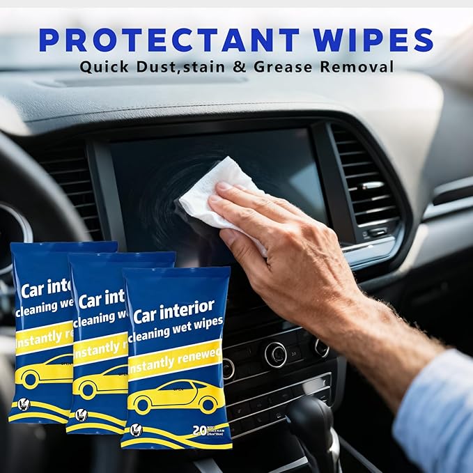 Dashboard Wipes, Car Interior Protectant, Car Protectant Wipes, Car Interior Cleaning Wet Wipes, 60 Count
