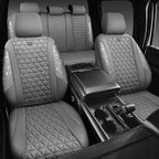 CAR PASS Bling Diamond Gray Leather Car Seat Covers Full Sets Interior Sets, Waterproof Shining Glitter Sparkly Crystal Universal Armrest Fit for Automotive Truck SUV Cute Women Girl, Gray Rhinestone