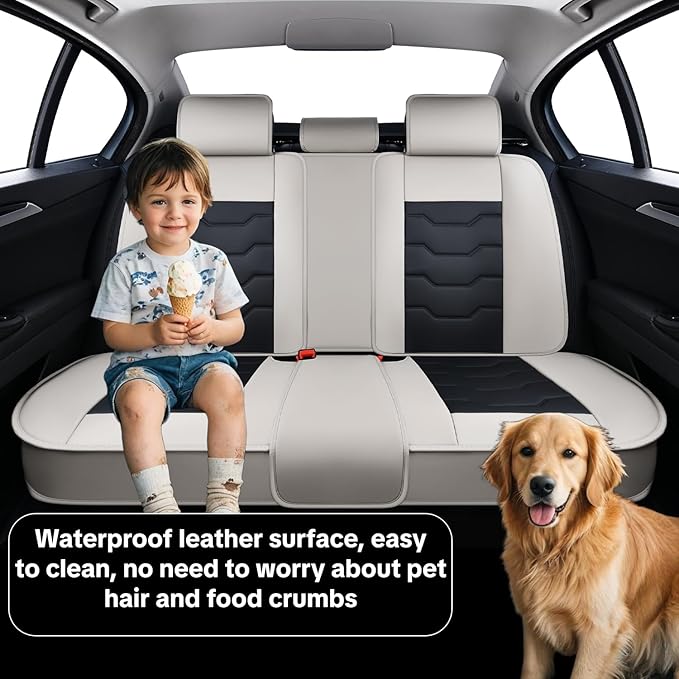 Car Seat Cover Set, Gray and Black Seat Covers, Automotive Interior Accessories, Waterproof Synthetic Leather, Protect and Upgrade Your Car Interior, Pet Car Seat Cushions, Fits Most Vehicles