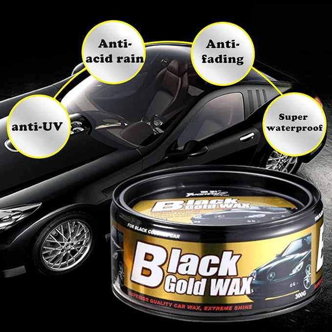 Black Gold Car Wax with Pad Solid Auto Carnauba Cars Care Polish Cleaner Waxing Repair Scratches Ceramics Coating for Black Cars 300g with Free Waxing Sponge, 10.6oz