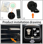 Heart & Bear 4 Pcs Bling Heart Air Vent Clips, Diamond Car Diffuser, Car Interior Decor + Cute Butterfly Mask Hook