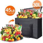 Bodaon 1-Pack Insulated Reusable Grocery Shopping Bags, X-Large Picnic Cooler Bag with Zipper Zippered Top Cold, Insulated Food/Pizza Delivery Bag (Black)