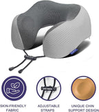napfun Neck Pillow for Traveling, Upgraded Travel Neck Pillow for Airplane 100% Pure Memory Foam Travel Pillow for Flight Headrest Sleep, Portable Plane Accessories, Light Gray Striped Kit