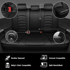 CAR PASS Leather Back Seat Cover, Universal Waterproof Bench Rear Seat Cover Zipper Split Rear Bench Protector Fit 95% Automotive Interior Covers for Cars Sedans SUVs (Rear,All Black)