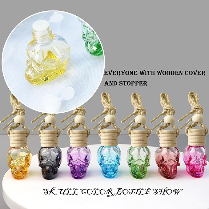 7 PCS Mini 10ml Colors Skull Perfume Bottle for Car Air Freshener Pendant Essential Diffuser Oil Fragrance Aromatherapy Empty Bottle Decor …