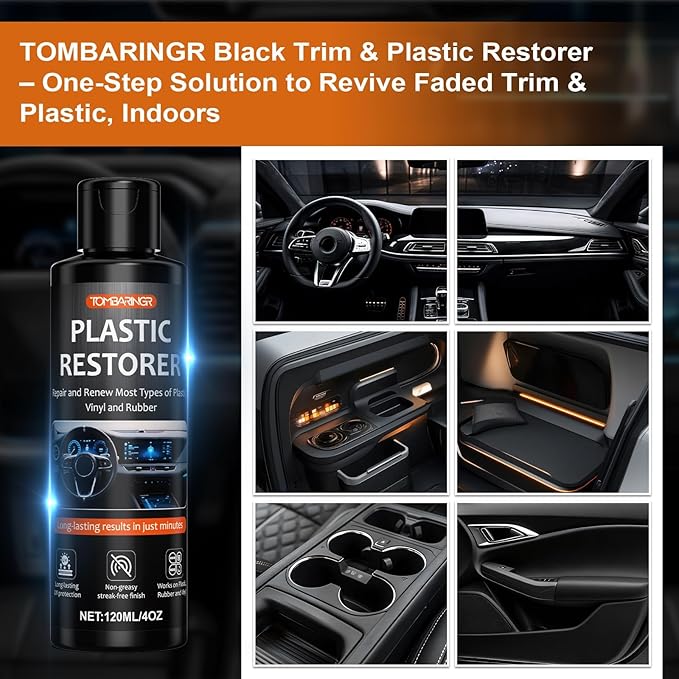 Plastic Restorer for Car Trim – 4oz Restores Faded Black Plastic, Vinyl & Rubber with Long-Lasting Shine & UV Protection – Interior & Exterior Car Plastic Restorer, Black Trim Restorer