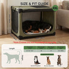 42" L x 31" W x 31" H Collapsible Travel Dog Crate, Quick-Setup Portable Soft Dog Kennel for Large Dogs up to 90 lbs, 4-Door Foldable Travel Crate with Storage Bag, Green