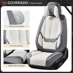 Coverado Seat Covers Full Set, 5 Seats Seat Covers for Cars, Waterproof Nappa Leather Car Seat Covers with Head Pillow, Seat Protectors Car Seat Cushion Universal Fit for Most Cars (Gray&White)