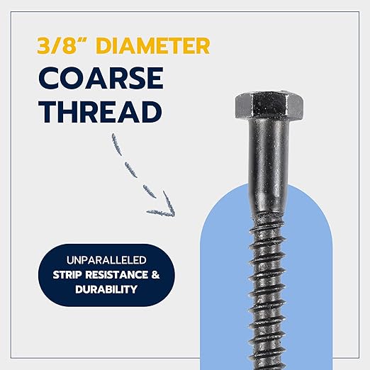 3/8 x 3 (50 Pack) Lag Screw Kit, 50 Screws and 50 Washers, Ceramic Black Ruspert Coating for Exterior Use, Meets ASTM A307 and ASME B18.2.1, Industrial/Commerical Grade by Makers Bolt