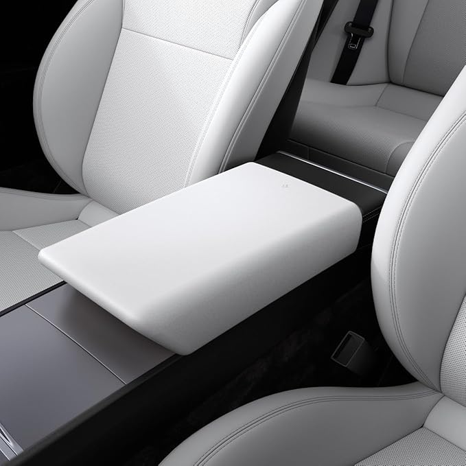 Spigen Center Console Armrest Cover for Tesla Model Y Juniper (Standard, Premium & Performance 2026/2025) and Model 3 Highland (Standard, Premium & Performance 2026/25/24) - White