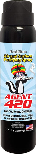 Agent 420 Odor Eliminator Aerosol Spray, Fresh Linen, 3.5 oz — Tea Tree Oil Breaks Down Smoke at the Molecular Level