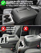 KBH Center Console Armrest Cover for Chevy Silverado, GMC Sierra 1500 2500 3500 2014-2018 & Tahoe Yukon Suburban 2015-2020, Vinyl Leather Trim, Floor Console Bucket Seat, Black