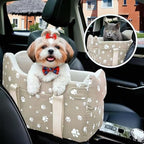 Cullaby Dog Car Seat for Small Dogs (Under 15 lbs) – Center Console Pet Carrier with Safety Belt, Storage Pockets & Removable Washable Cover (Khaki Car Seat)
