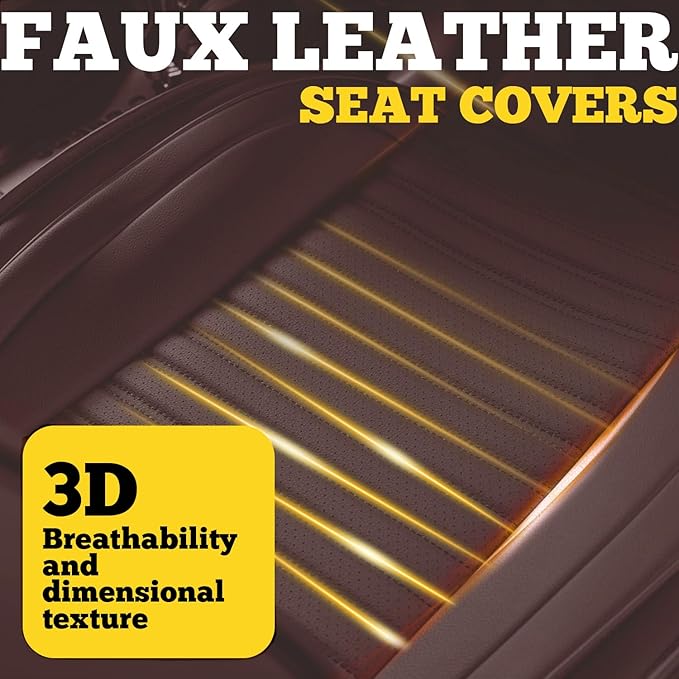LINGVIDO Front Car Seat Covers, Faux Nappa Leather, Airbag Compatible and Waterproof Protectors for Sedans SUVs, Breathable Anti-Slip Interior for Commuters and Rideshare, Brown