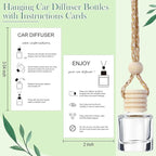 Boao 50 Sets Hanging Car Air Freshener Diffuser Bottles with 2 x 3.54 Inch Car Diffuser Instructions Cards for Empty Essential Oil Bottles(White Card,Cylindrical)