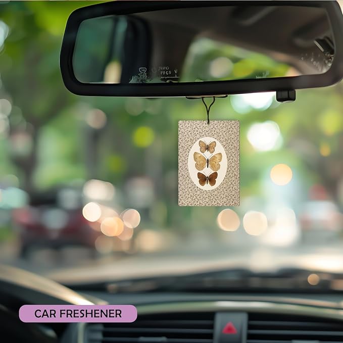 Vintage Neutral Butterfly Floral Lavender Car Air Freshener 3Pcs, Coquette Bow Rustic Moth Flower Scents Air Freshener for Women Girls, Retro Car Accessories Interior Mirror Decor Hanging