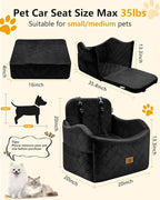 Dog Car Seat for Small/Medium Dogs Up to 35 lbs, 2-in-1 Pet Car Seat with Memory Foam, Machine Washable Dog Bed for Cars, Non-Slip Pet Booster Carseat with Safety Leashes, Storage Pockets (Black)