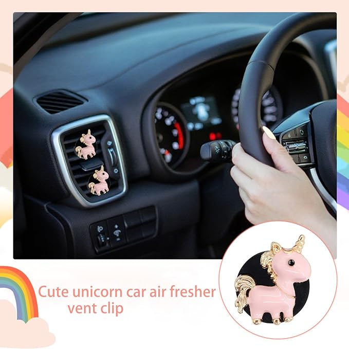 Unicorn Car Accessories,2pcs Pink unicorn Air Vent Clips Car Air Freshener with Lavender Scent,Cute Girly Car Decor for Women Teens,Refillable Diffuser