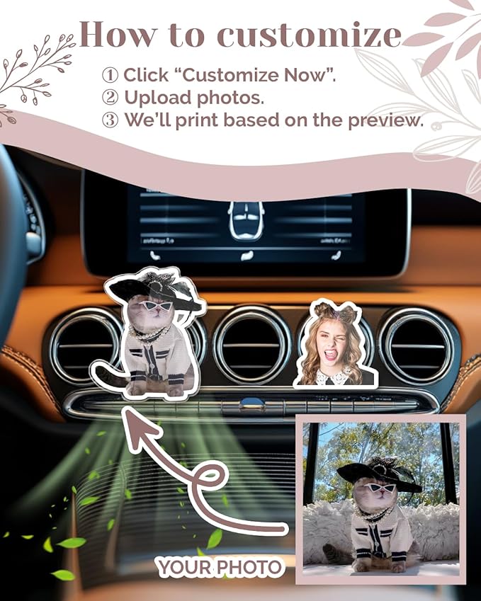 Personalized Car Air Freshener Vent Clip, Custom Acrylic Photo Decorations, Easy to Install, Meaningful Gifts for Car Enthusiasts (Acrylic A, Head)