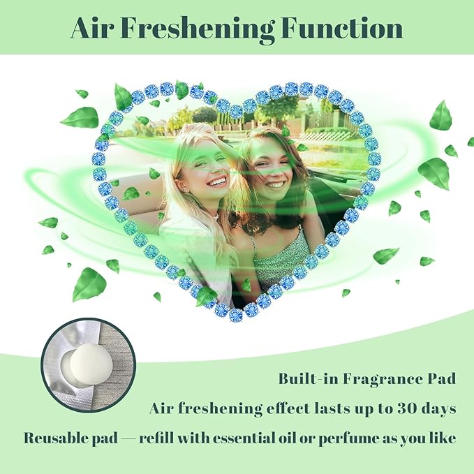 Personalized Car Air Freshener with Photo – Custom Rhinestone Vent Clip & Heart-Shaped Acrylic Picture Frame for Car Interior Decoration Accessories (Blue, One Size)