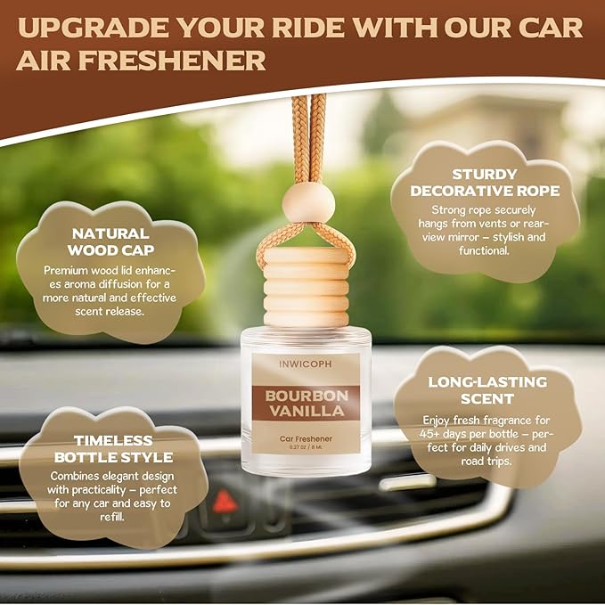 Car Air Freshener Diffuser Hanging, Bourbon Vanilla Fragrance Oil