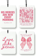 Pink Coquette Bow Floral Christian Car Air Freshener 4 Pcs, Preppy Girly Religious Hanging Air Freshener for Cars Closet Drawer Books, Cute Christian Car Accessories Mirror Decor for Women