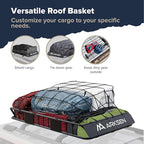 ARKSEN 54 x 34 x 6 Inch Universal Roof Rack with Extension, 600D Waterproof Bag, 2 Ratchet Straps&Net, 150 LBS Capacity Heavy Duty Rooftop Cargo Basket for SUV, Truck, RV, Pickup