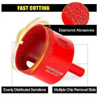 WORKEASE Diamond Hole Saw Kit, 11 Pcs Brazed Hollow Tile Set (0.24”-2”) with Double Suction Cups Guide Jig, Drill Bit Suitable for Glass, Ceramic, Tile, Marble, Porcelain Red