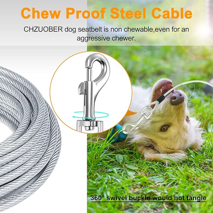 Chew Proof Dog Car Seat Belt, 2 in 1 Steel Cable Dog Car Accessories Headrest Restraint for Medium Large Dogs Chewer Heavy Duty Dog Seatbelts for Cars Swivel Attach