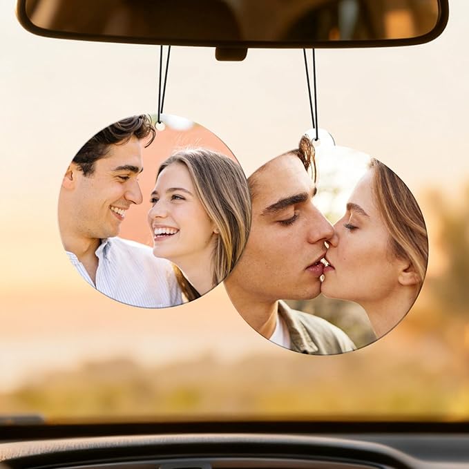 HINFKA Custom Air Fresheners with Picture, Personalized Double Sided Photo Air Freshener, Customized Gifts for Men Women Pet Lovers (Round)