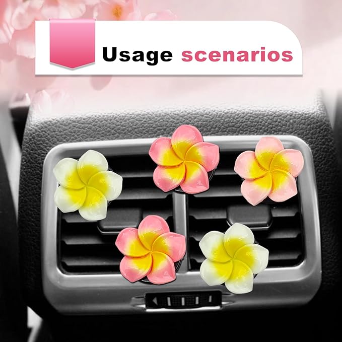 6Pcs Multicolor Pentapetal Flower Car Air Fresheners Vent Clips, Flower Air Vent Clips Pink Beach Flower Air Vent Clips, Air Conditioning Outlet Clip Car Accessories for Women