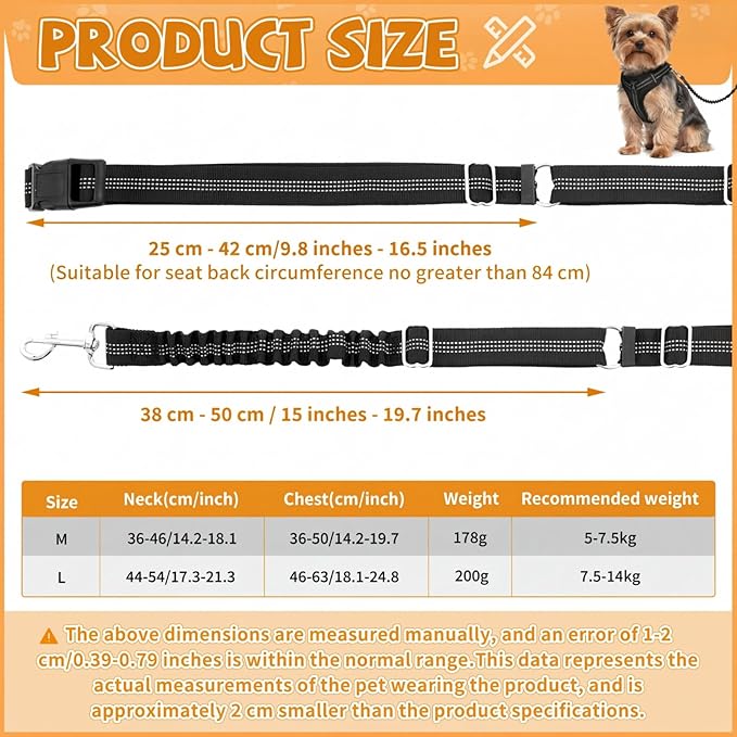 Dog Seat Belt Harness for Golf Cart, Pet Dog Seat Leash for Golf Cart, Adjustable Black Vest with Reflective Nylon Tear-Resistant Webbing & Elastic Bungee, Safety Harness for Outdoor Activity(Small)