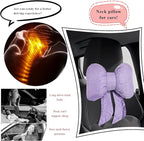 Bow Car Headrest Pillow, Breathable Ergonomic Auto Neck Cushion with Adjustable Strap, Comfy Vehicle Neck Support Pillow Cute Bow Girl-Style Decoration for Driving Seats (Purple)