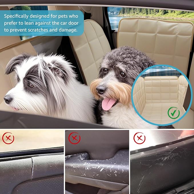 Lassie Dog Car Hammock for 2020-2026 Tesla Model Y Back Seat Pet Cover for Dogs with 4 Headrests and 2 Seat Belts, 100% Waterproof Backseat Hammock Pet Seat Protector for Tesla Model Y