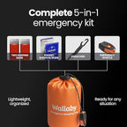 Wallaby 2-Pack Emergency Mylar Sleeping Bags with Nylon Pouches, Whistle Pull & Paracord with Carabiners, Free Survival Guide