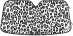 Black White Leopard Windshield Sun Shade Blocks UV Rays Visor Protector Accordion Folding Sun Reflector Auto Sunshade for Car Truck SUV to Keep Your Vehicle Cool